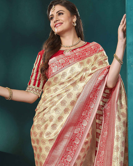 Beige Kanjivaram Silk Saree