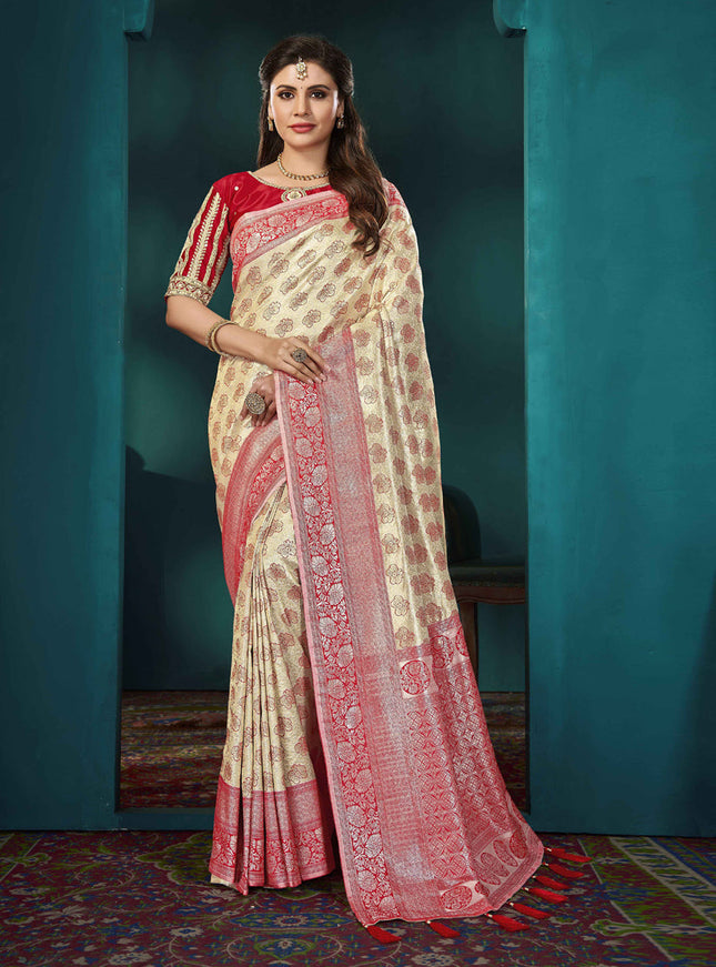 Beige Kanjivaram Silk Saree