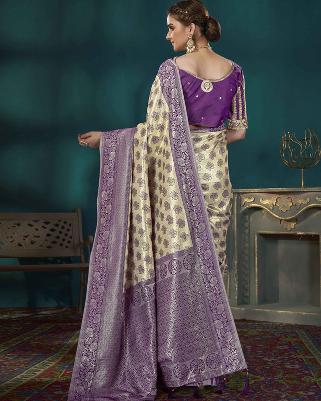 Beige Banarasi Silk Saree