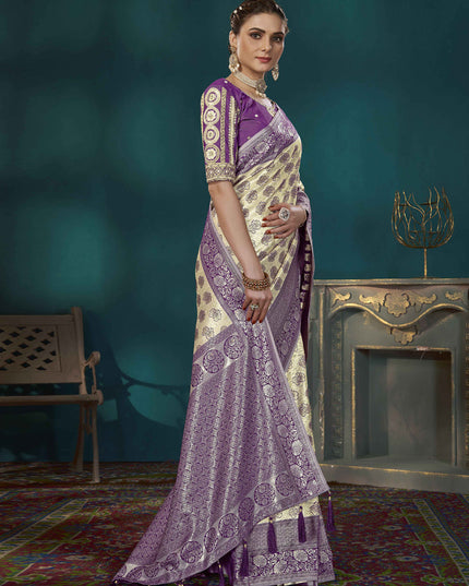 Beige Banarasi Silk Saree