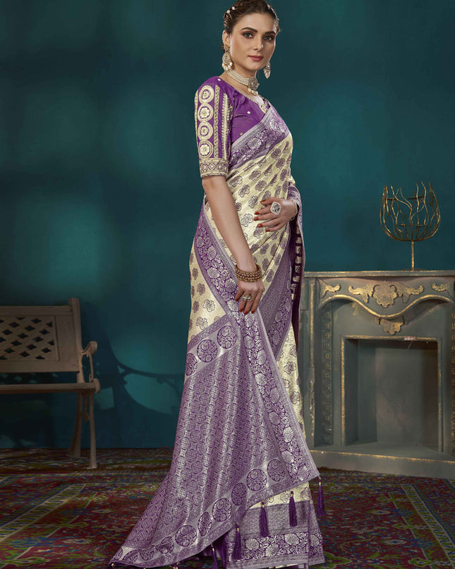 Beige Banarasi Silk Saree