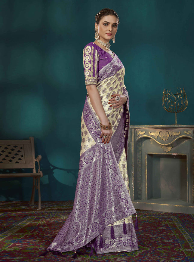 Beige Banarasi Silk Saree