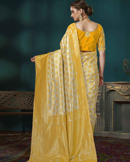 Yellow Banarasi Silk Saree