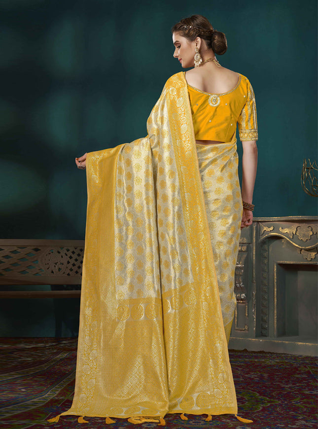 Yellow Banarasi Silk Saree