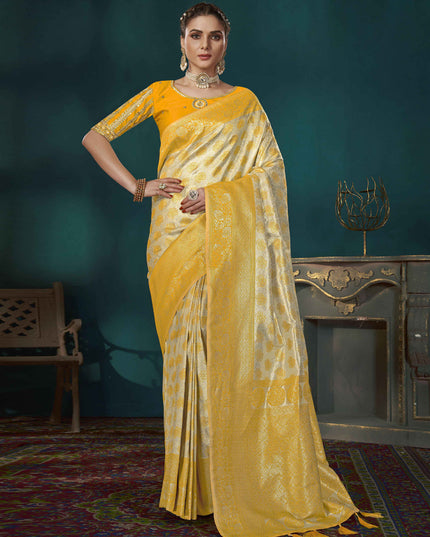 Yellow Banarasi Silk Saree