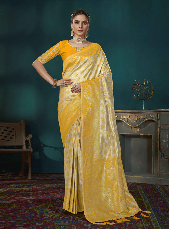 Yellow Banarasi Silk Saree