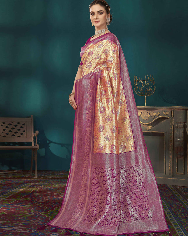 Golden Kanjivaram Silk Embroidered Saree