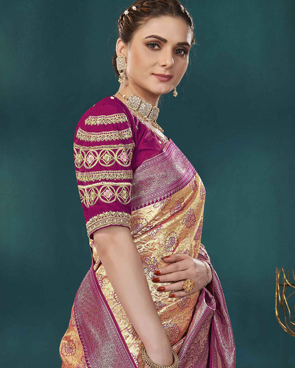 Golden Kanjivaram Silk Embroidered Saree