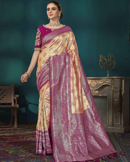 Golden Kanjivaram Silk Embroidered Saree