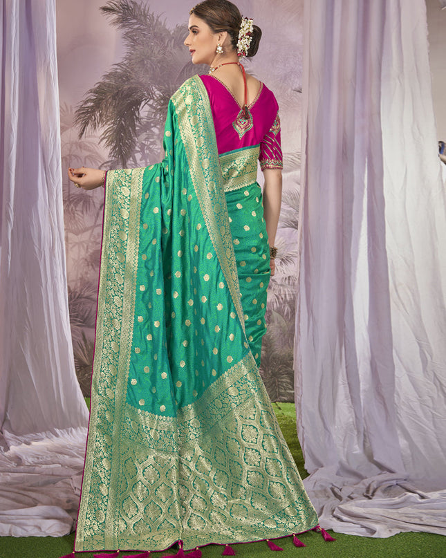 Sea Green Banarasi Silk Embroidered Saree