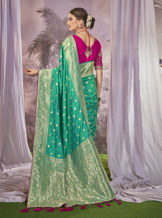 Sea Green Banarasi Silk Embroidered Saree