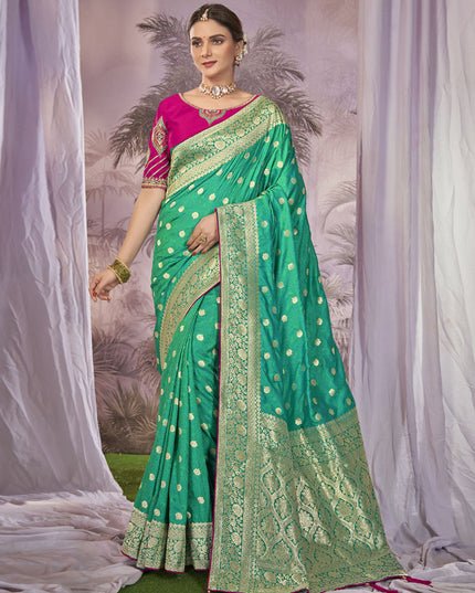 Sea Green Banarasi Silk Embroidered Saree