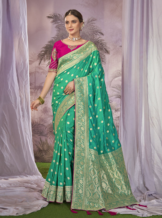 Sea Green Banarasi Silk Embroidered Saree
