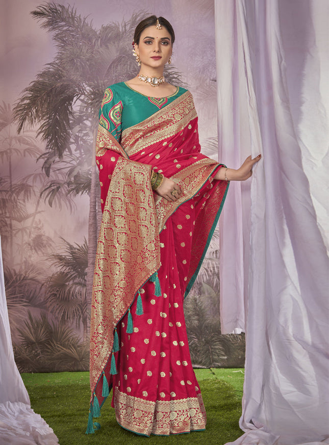 Red Banarasi Silk Embroidered Saree