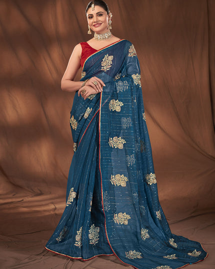 Blue Organza Embroidered Saree