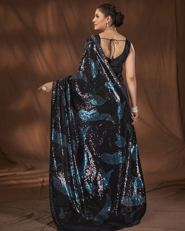 Black Georgette Sequins Work Saree