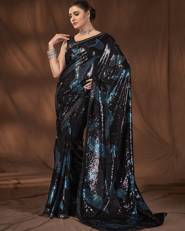 Black Georgette Sequins Work Saree
