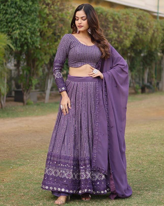 Amethyst Purple Faux Georgette Embroidered Lehenga Choli