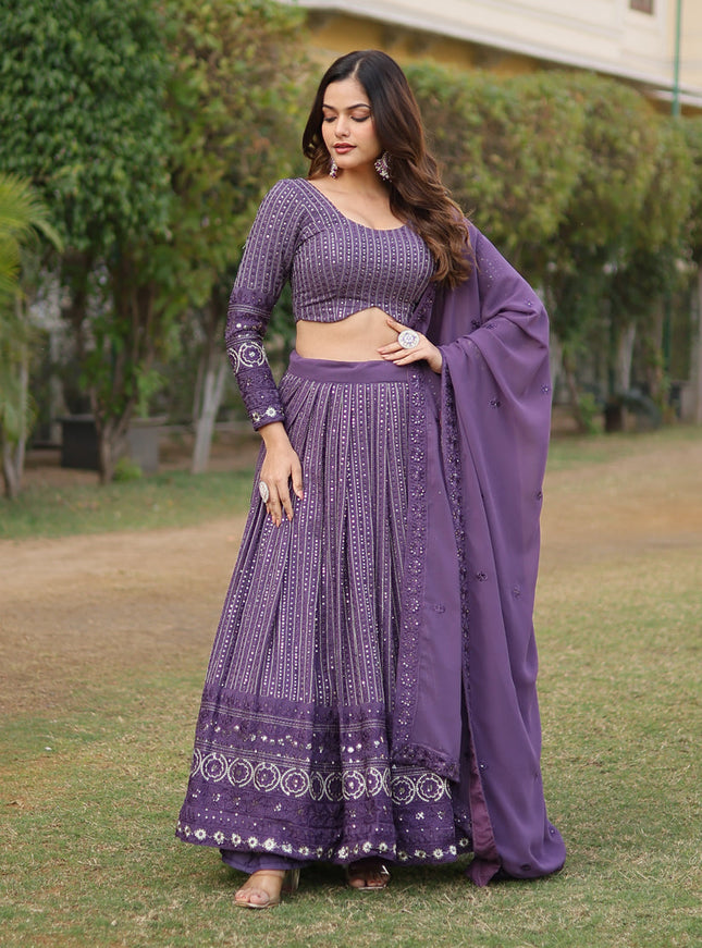 Amethyst Purple Faux Georgette Embroidered Lehenga Choli