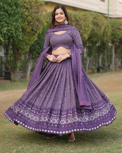 Amethyst Purple Faux Georgette Embroidered Lehenga Choli