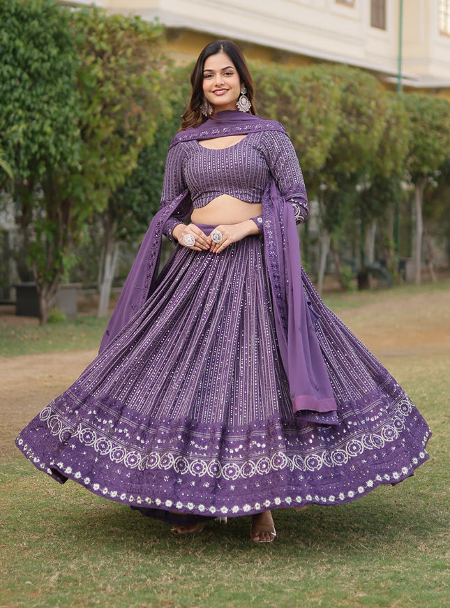 Amethyst Purple Faux Georgette Embroidered Lehenga Choli