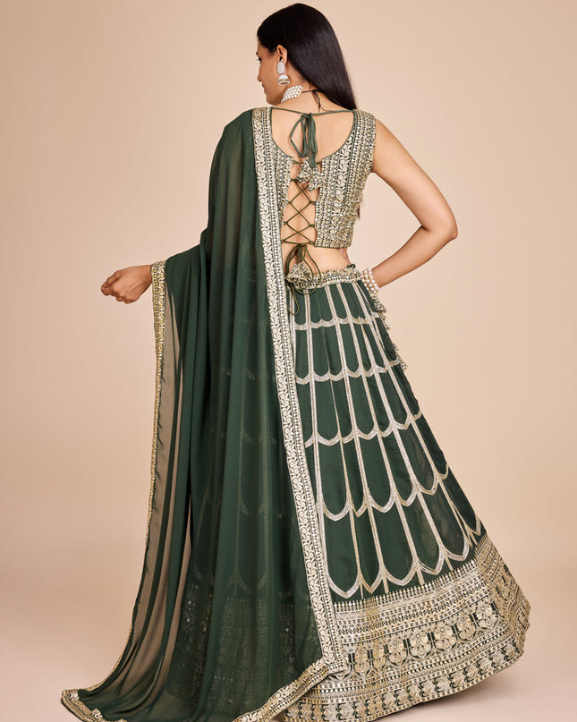 Green Faux Georgette Embroidered Lehenga Choli