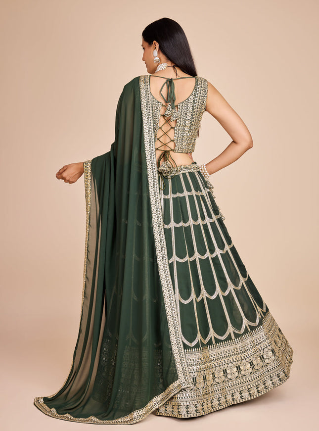 Green Faux Georgette Embroidered Lehenga Choli