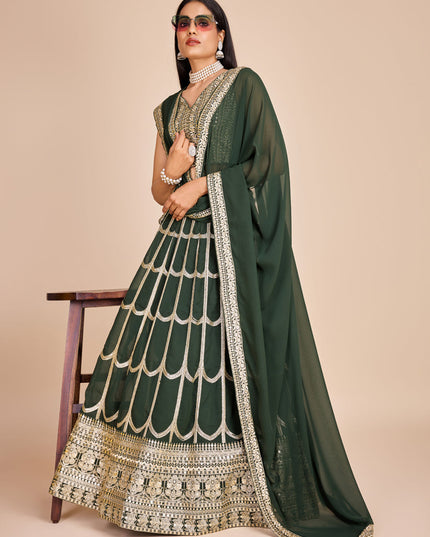 Green Faux Georgette Embroidered Lehenga Choli