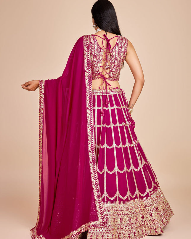 Magenta Faux Georgette Embroidered Lehenga Choli