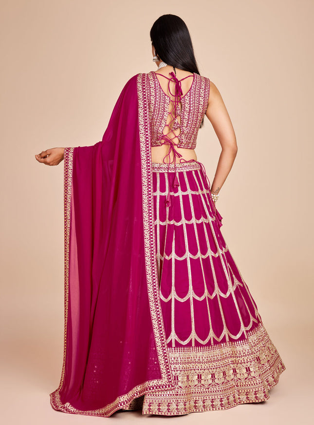 Magenta Faux Georgette Embroidered Lehenga Choli