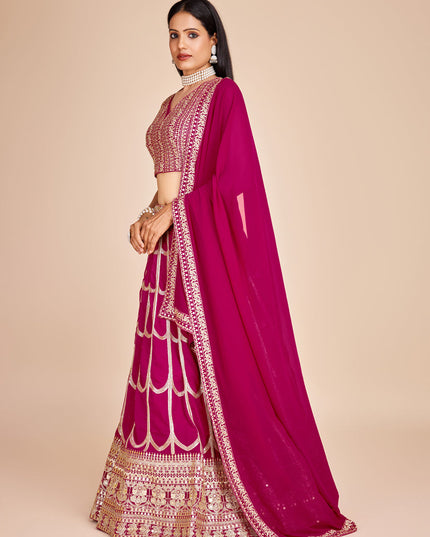 Magenta Faux Georgette Embroidered Lehenga Choli