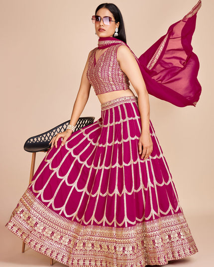 Magenta Faux Georgette Embroidered Lehenga Choli
