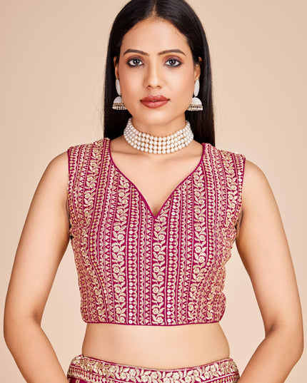 Magenta Faux Georgette Embroidered Lehenga Choli