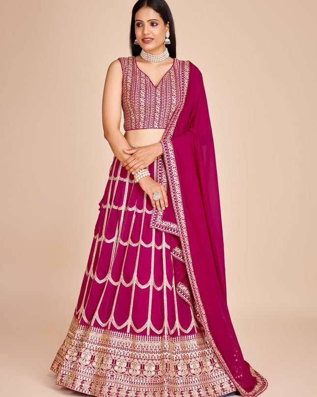 Magenta Faux Georgette Embroidered Lehenga Choli