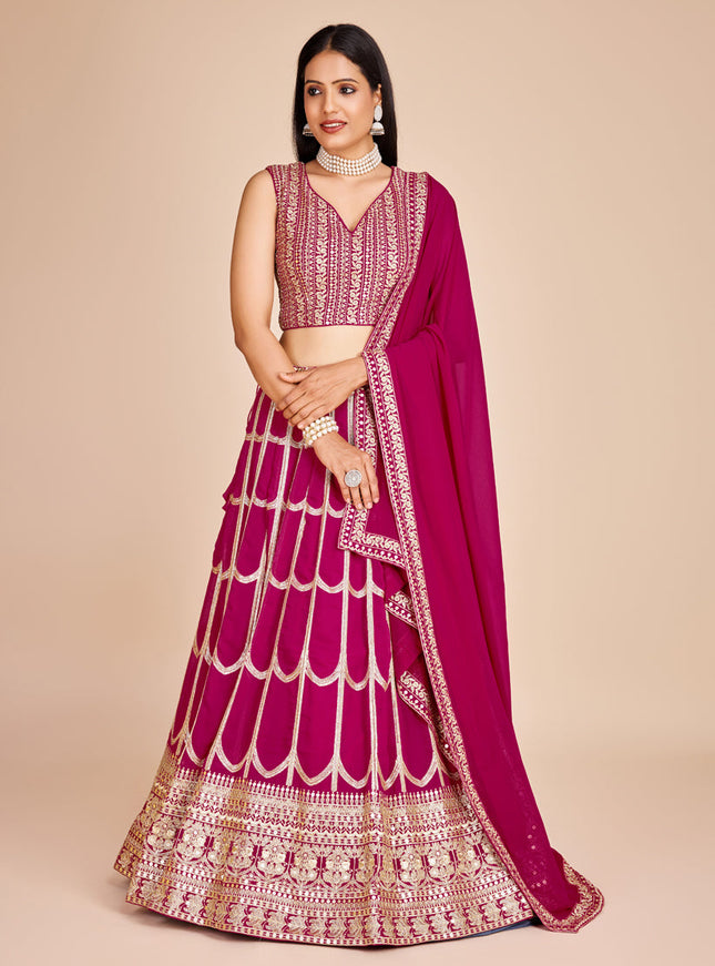 Magenta Faux Georgette Embroidered Lehenga Choli