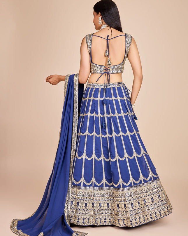 Blue Faux Georgette Embroidered Lehenga Choli