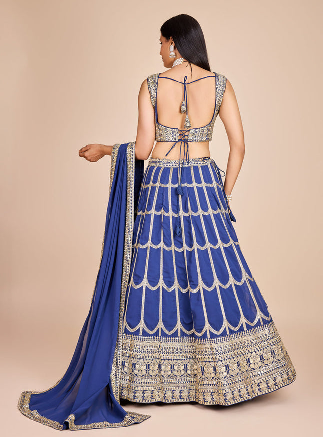 Blue Faux Georgette Embroidered Lehenga Choli
