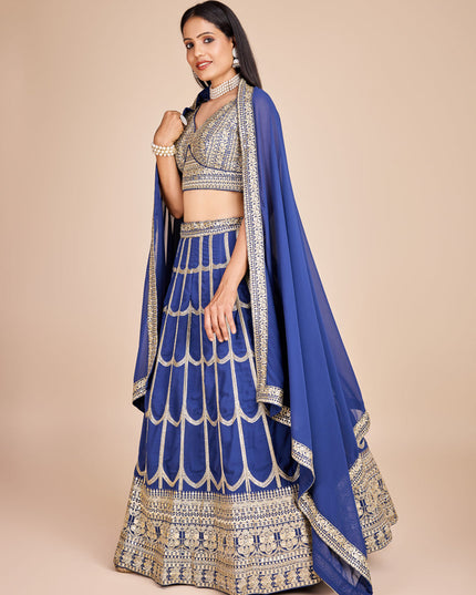 Blue Faux Georgette Embroidered Lehenga Choli