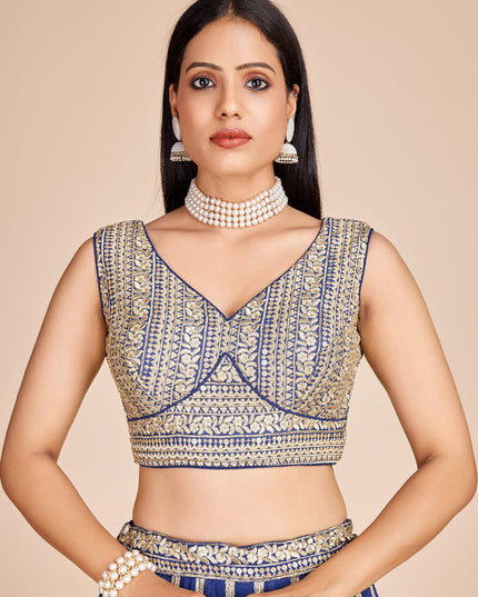 Blue Faux Georgette Embroidered Lehenga Choli