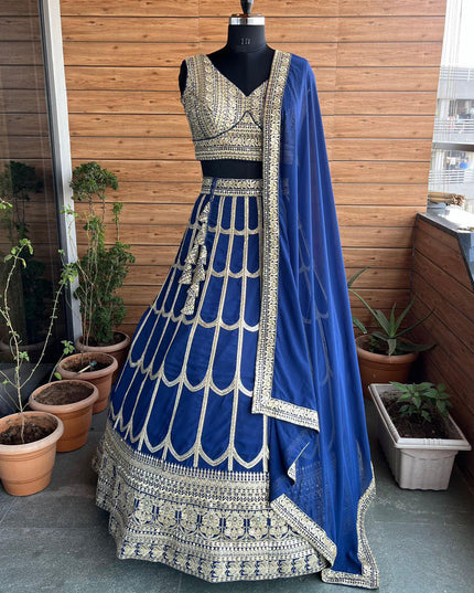 Blue Faux Georgette Embroidered Lehenga Choli
