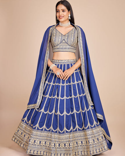 Blue Faux Georgette Embroidered Lehenga Choli