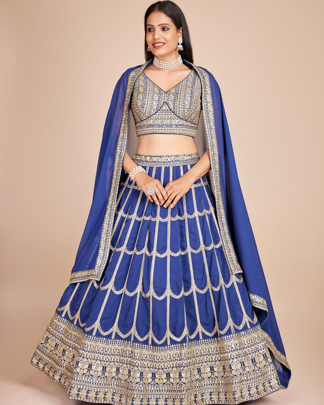 Blue Faux Georgette Embroidered Lehenga Choli