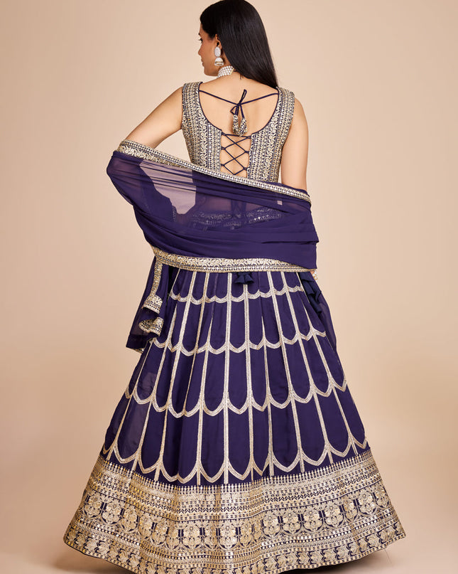 Navy Blue Faux Georgette Embroidered Lehenga Choli