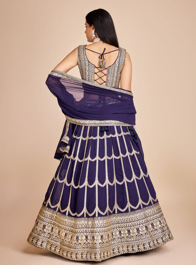 Navy Blue Faux Georgette Embroidered Lehenga Choli