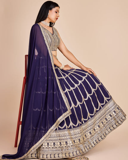 Navy Blue Faux Georgette Embroidered Lehenga Choli