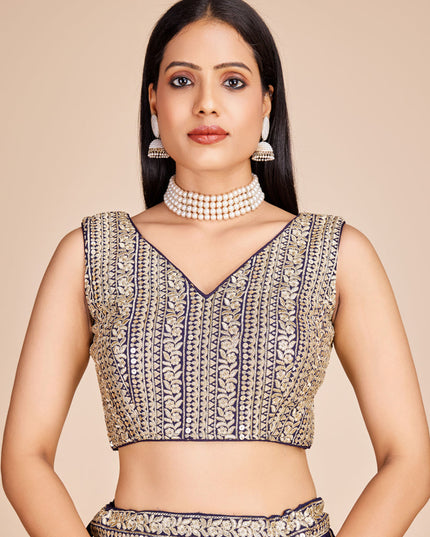 Navy Blue Faux Georgette Embroidered Lehenga Choli