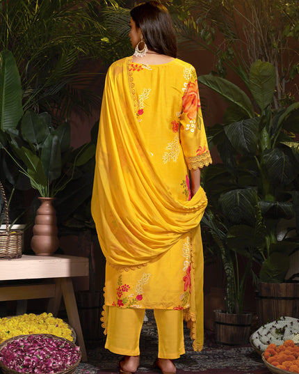 Sunny Yellow Muslin Printed Readymade Pant Kameez