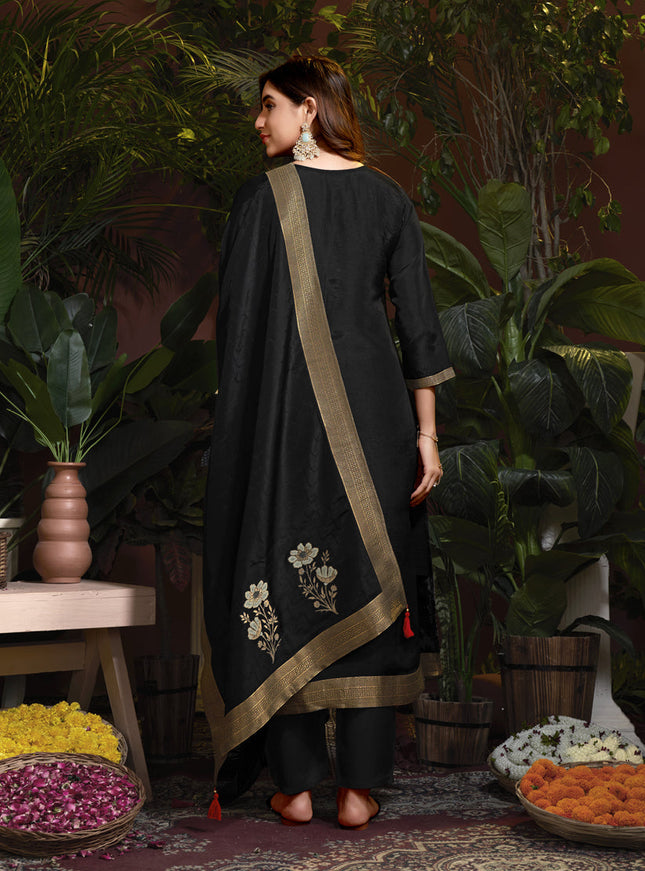 Black Viscose Handwork Readymade Pant Kameez