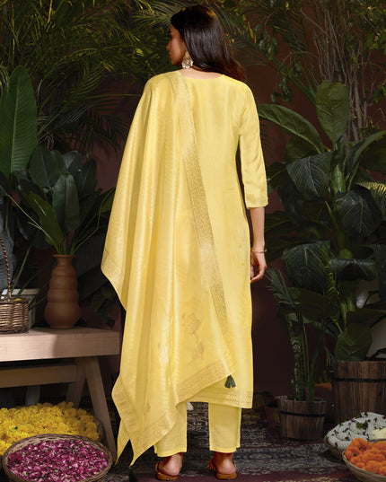 Pastel Yellow Viscose Handwork Readymade Pant Kameez