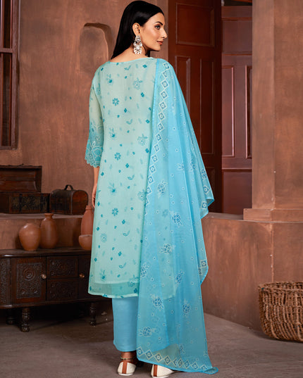 Ice Blue and Sky Blue Organza Readymade Pant Kameez